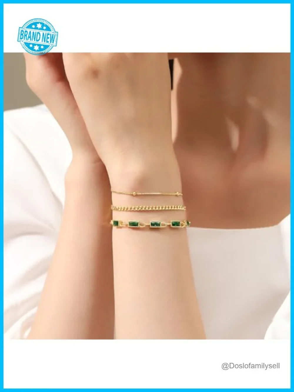 18K Gold Plated 3-Piece Birthstone Bracelet Set Dainty Stackable Link Paperclip